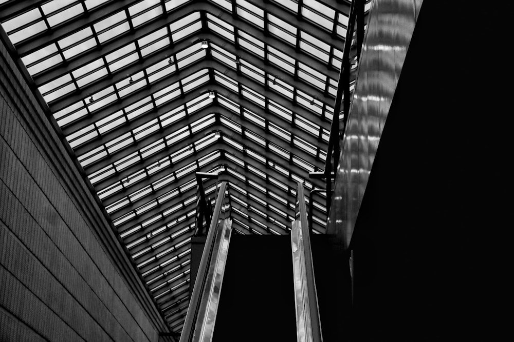 grayscale photography of ceiling