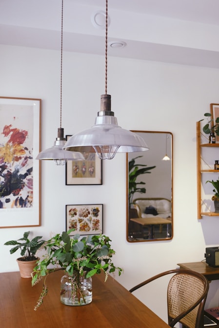 two white pendant lamps