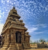 brown temple under blue and white skies