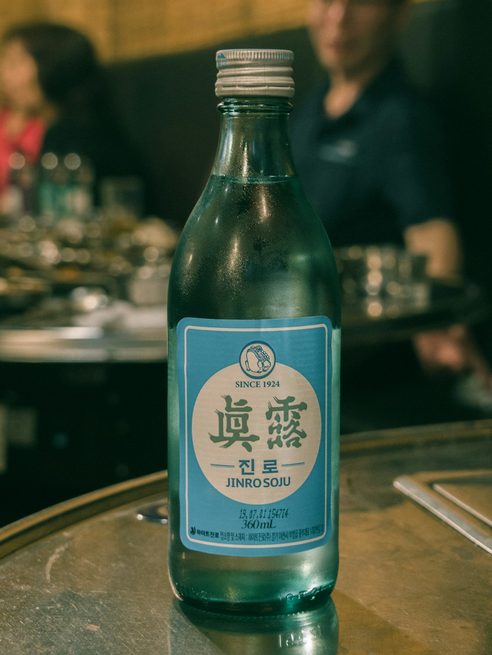 Jinro Soju bottle on table