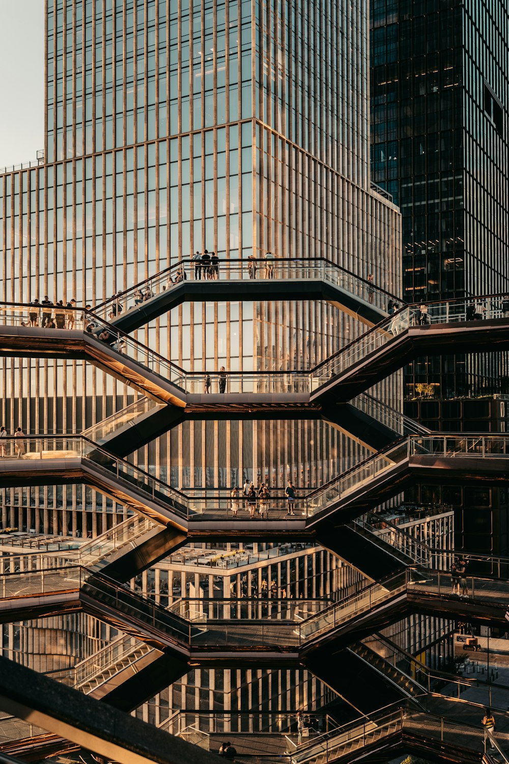 glass building and bridge