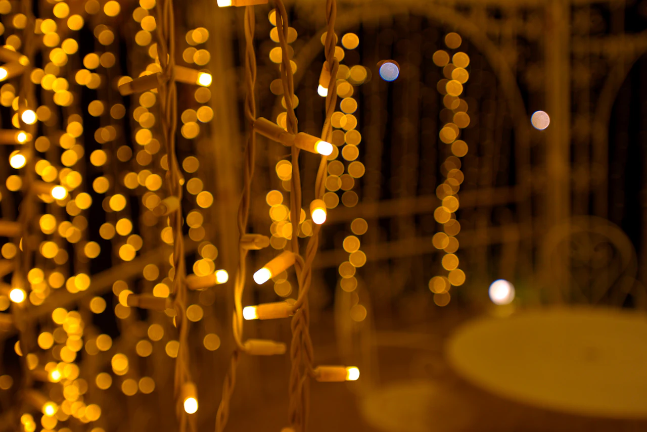 Soft out-of-focus warm string lights