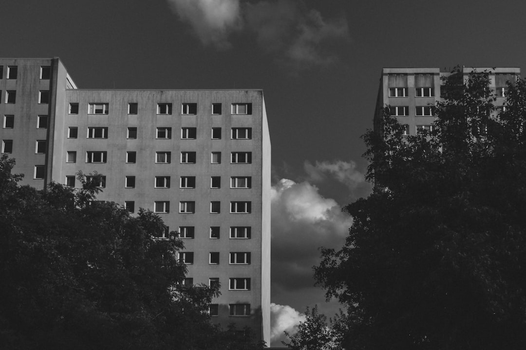 grayscale photography of concrete building