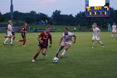 An exciting soccer game with players competing fiercely.