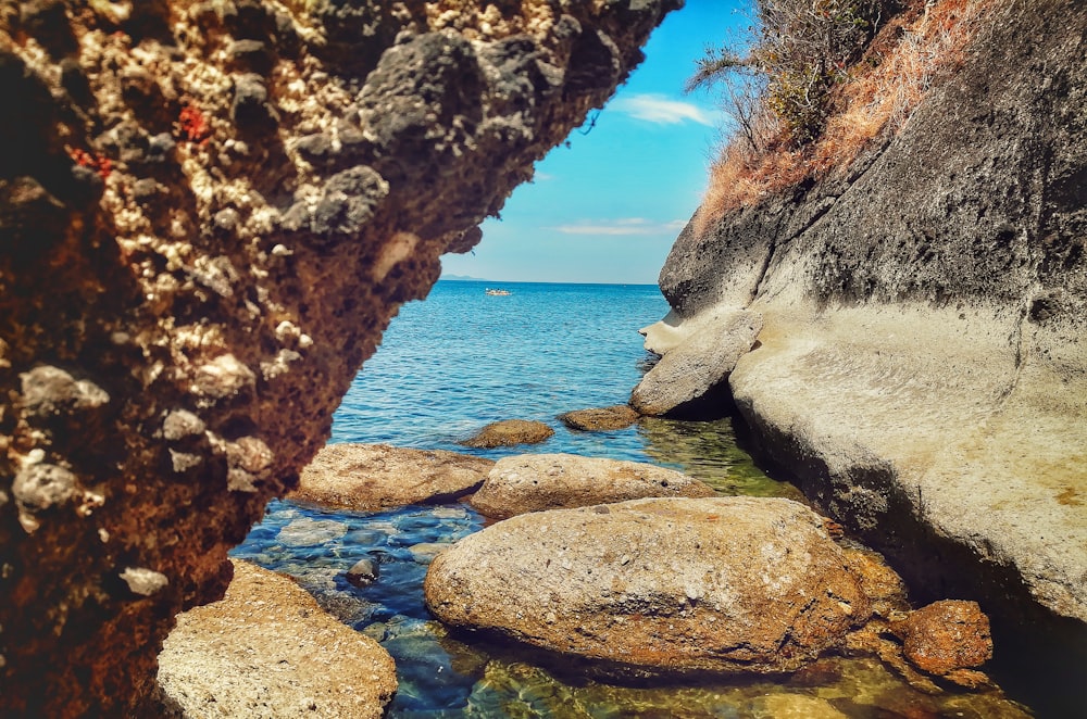 body of water near rocks