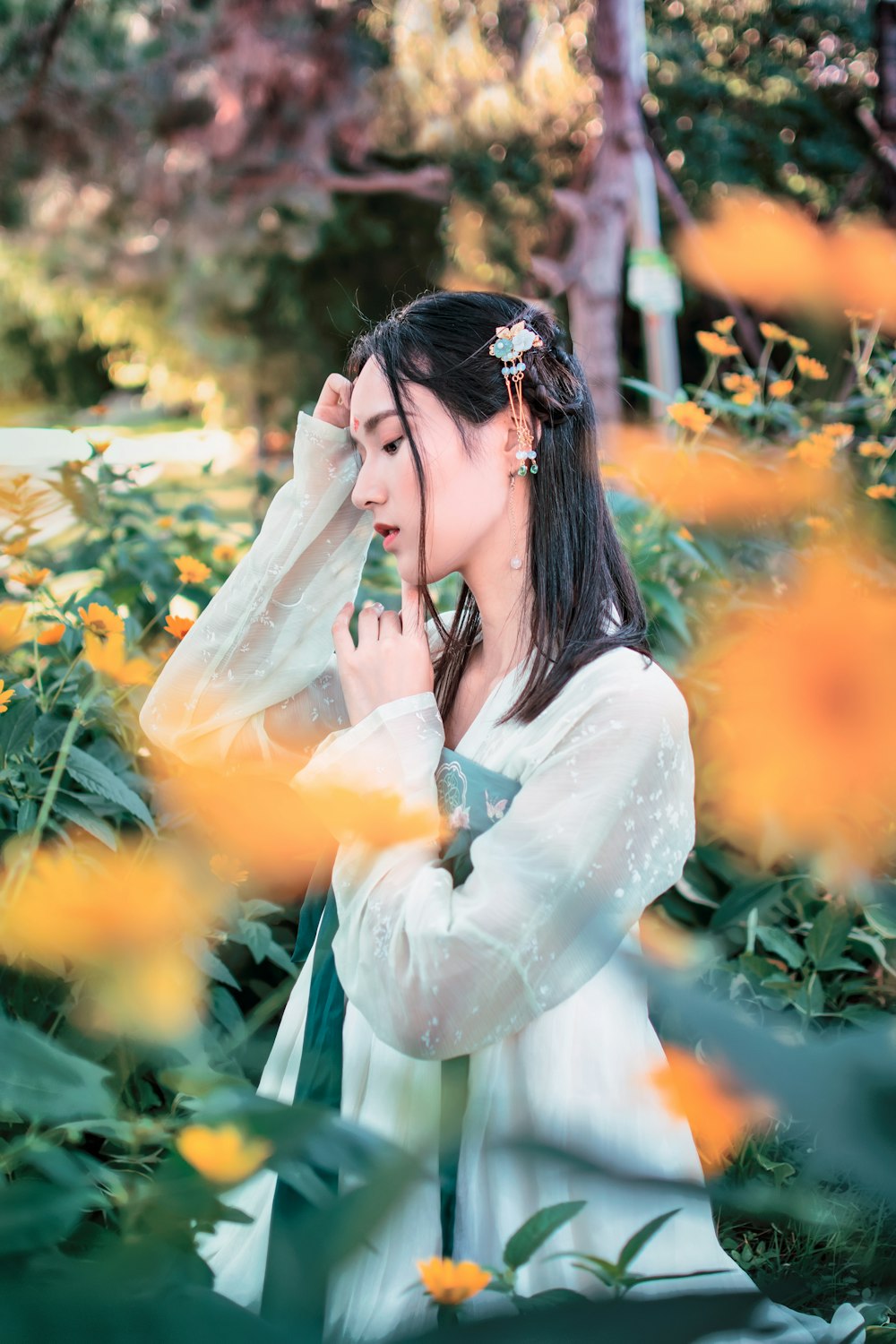 Vestido blanco de manga larga para mujer