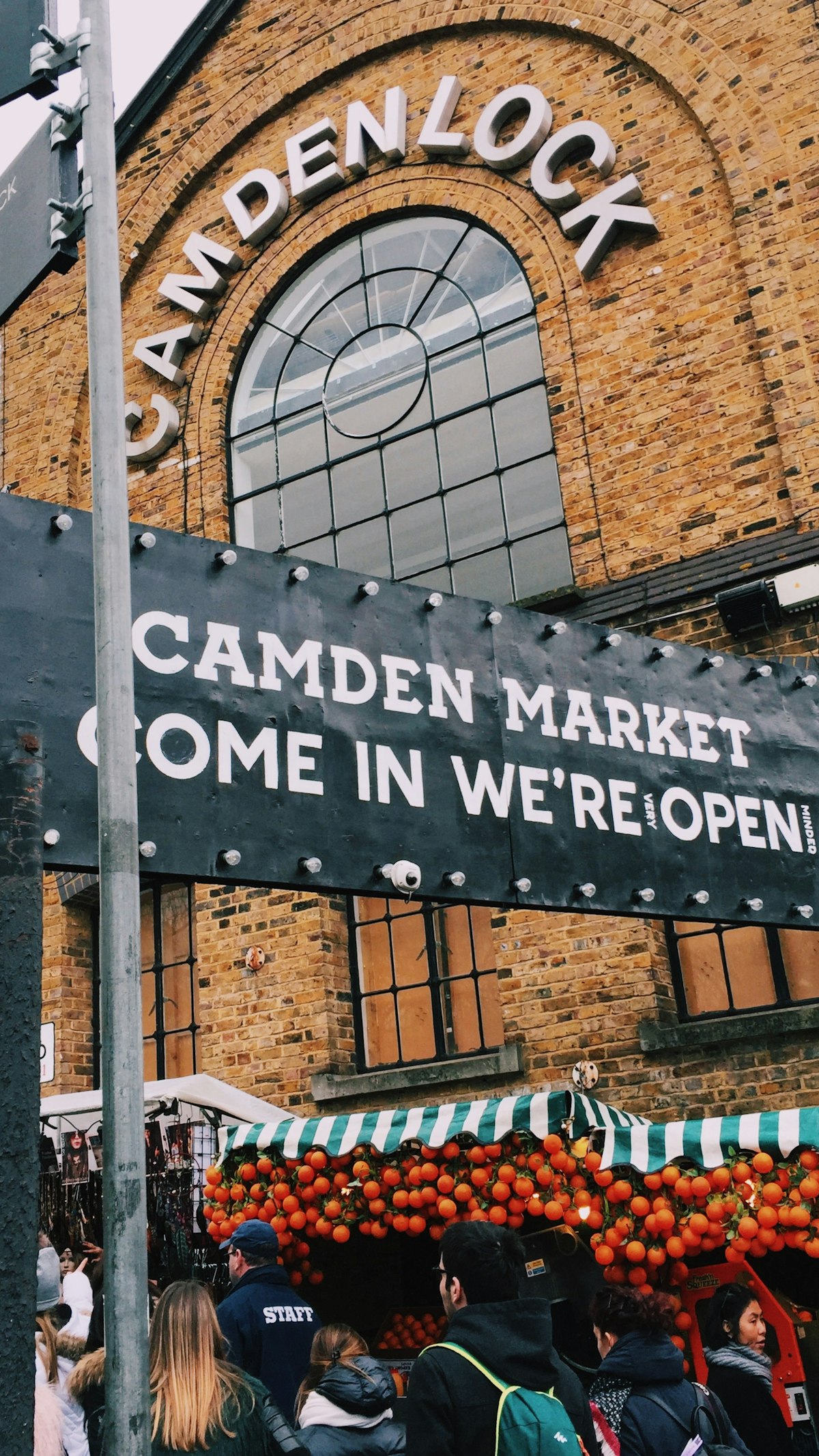 Camden London — the market street scene with its distinctive signage and urban character