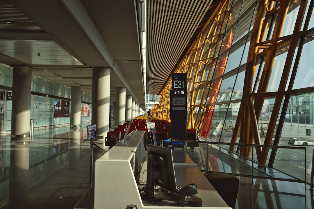 Modern airport terminal departure hall