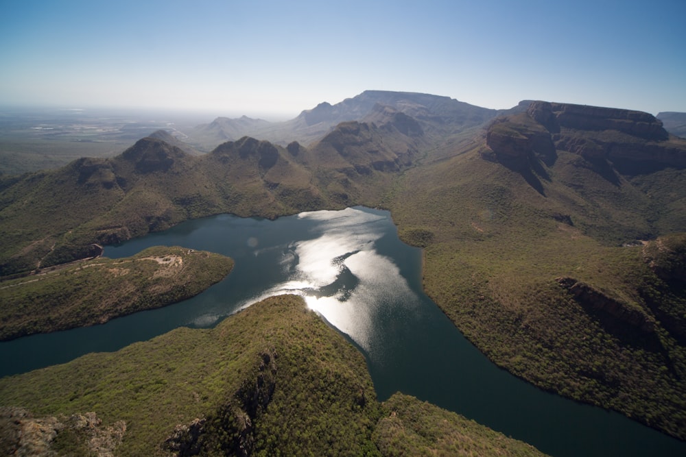 aerial view of river and mountains