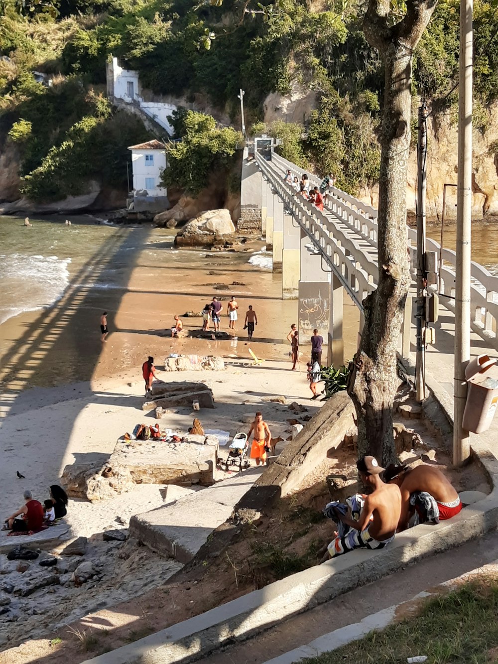 man walking on the bridge