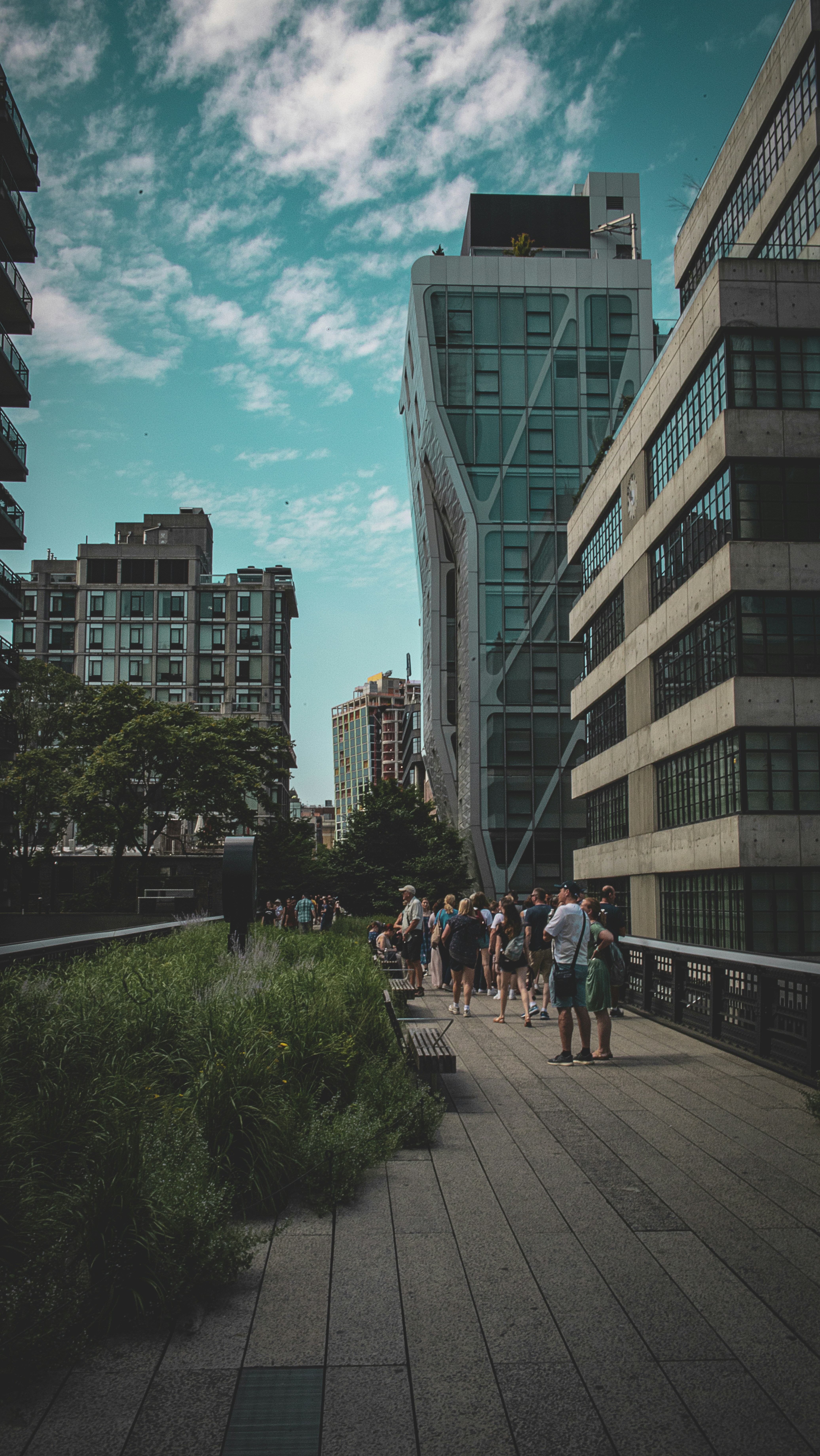 people walking beside buildings