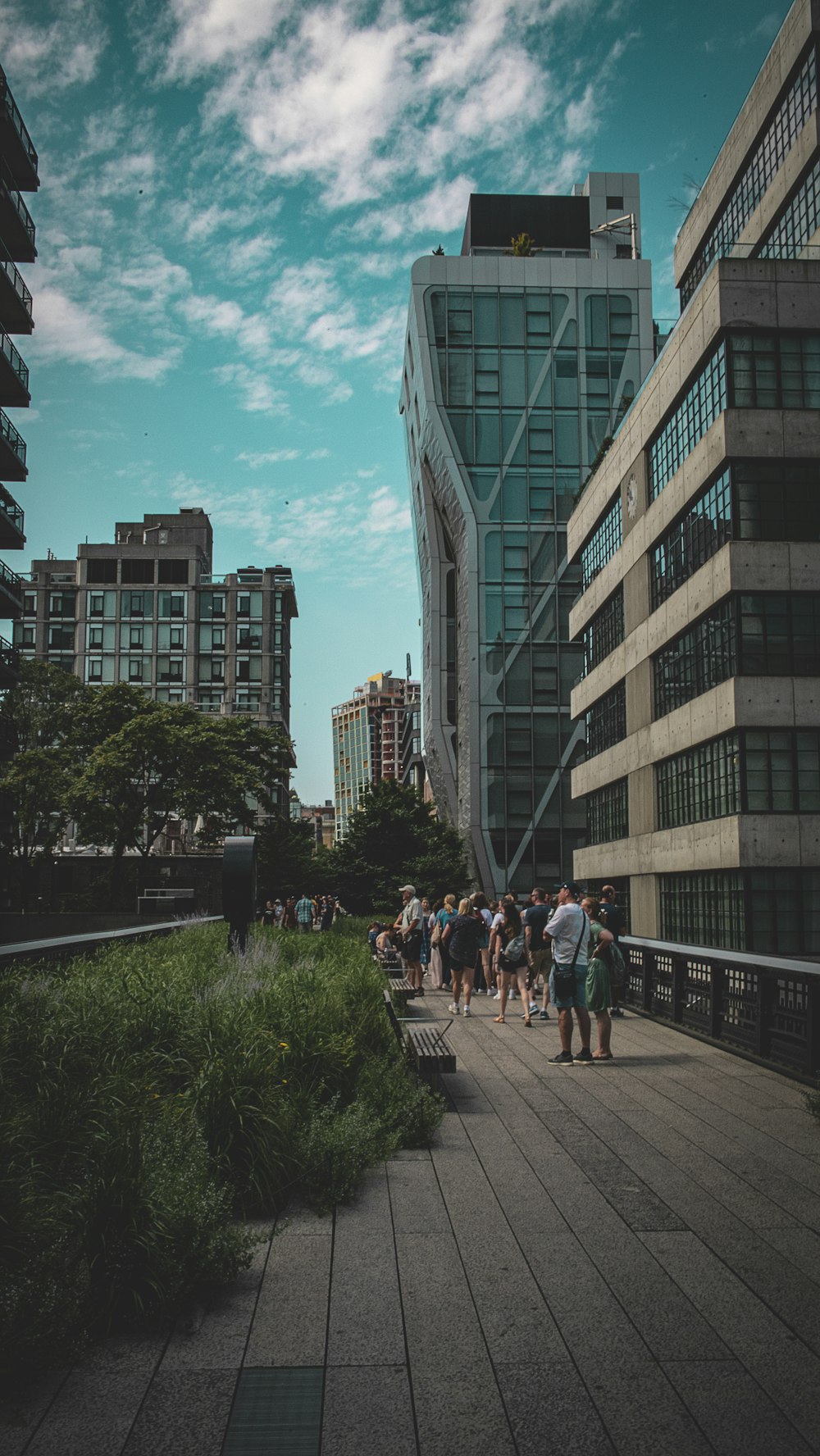 people walking beside buildings