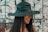 women's black sun hat close-up photography