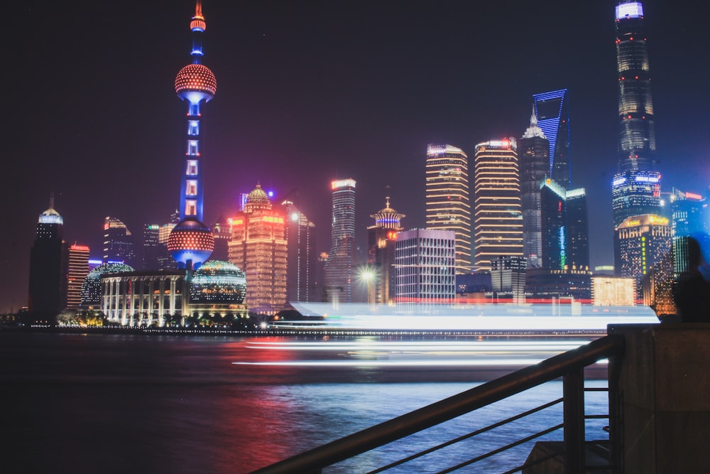 lighted city skyline during night