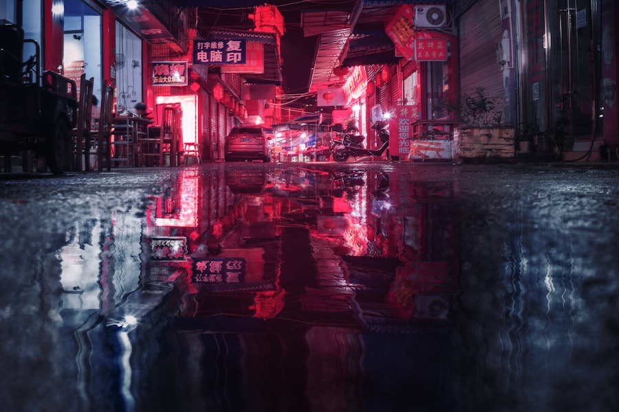 Architectural alleyway at night