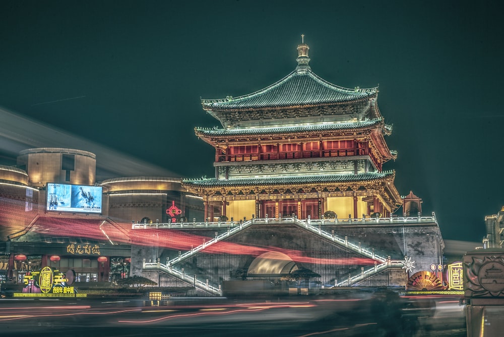 red and brown temple at nighttime