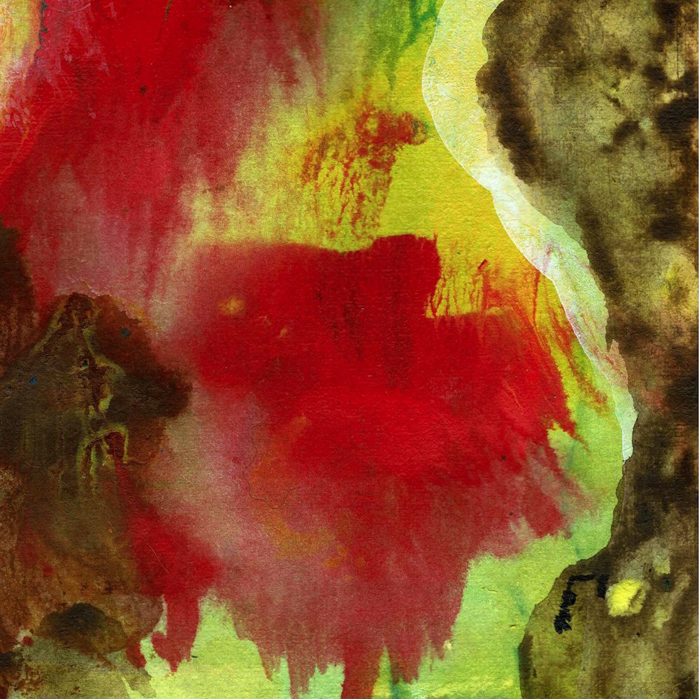 Pintura al óleo abstracta roja y multicolor