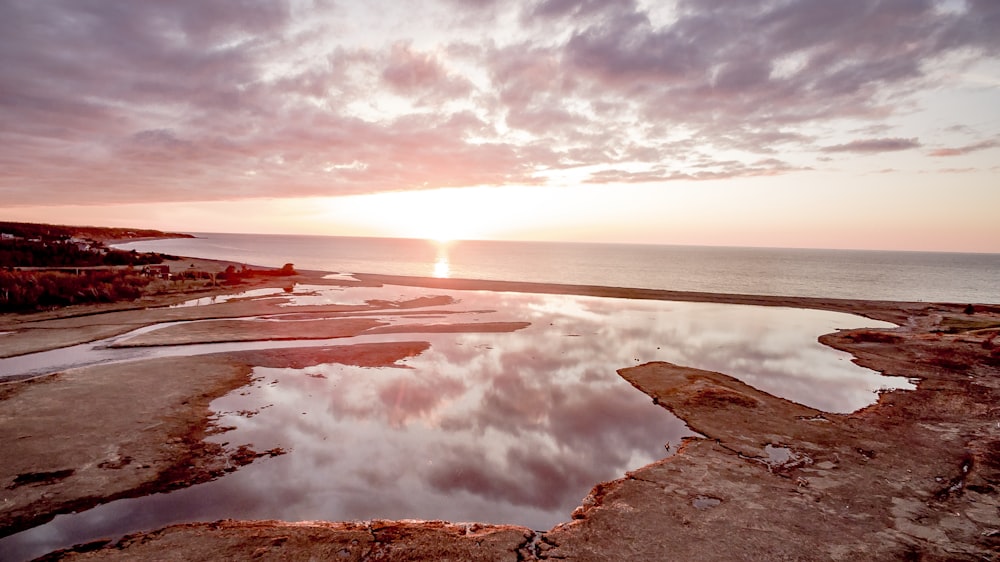 a large body of water surrounded by rocks