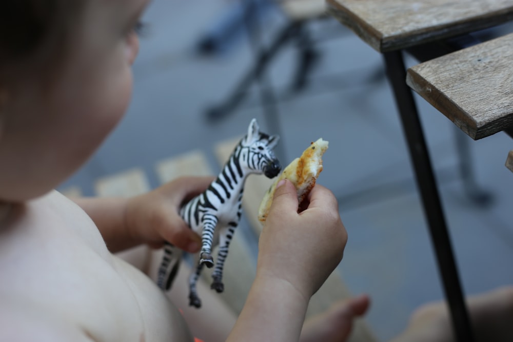 person holding zebra toy