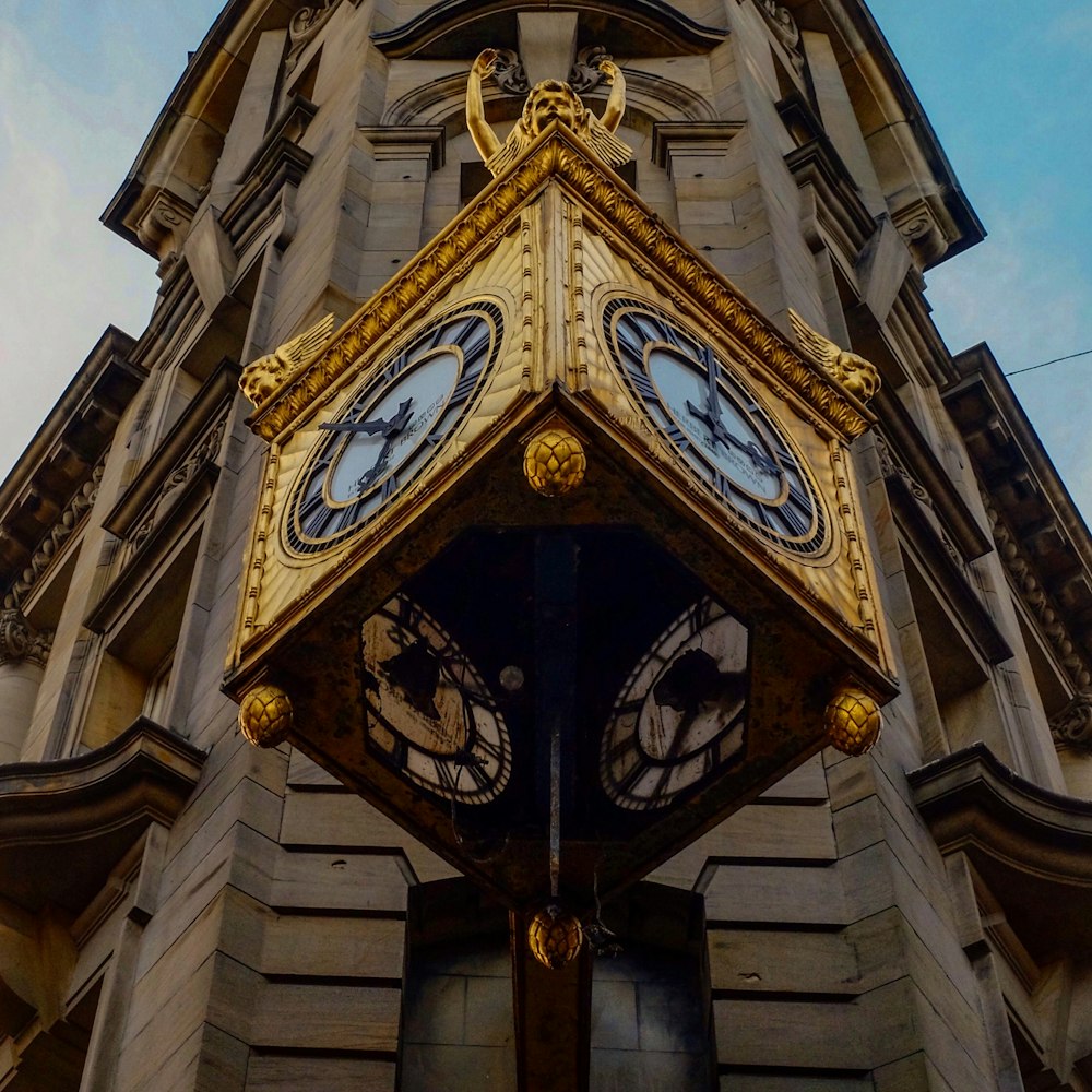 brown hanging street clock