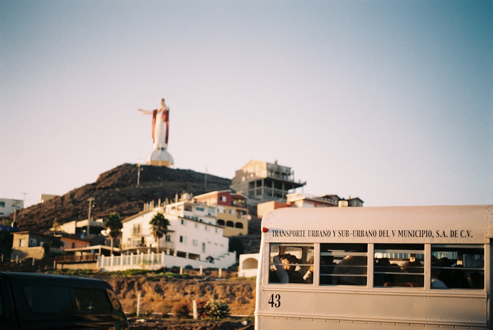 bus near statue