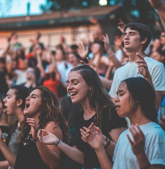 people cheering during day