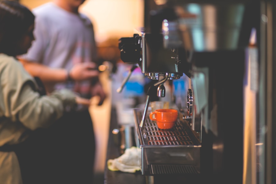 Coffee being brewed on an espresso machine