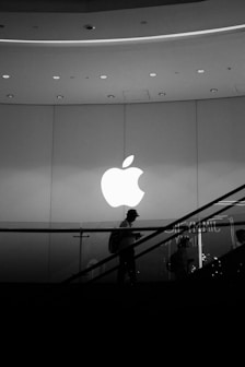 person inside Apple bulding
