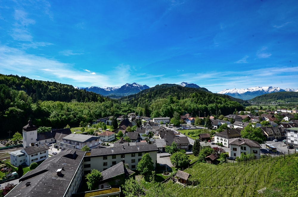 Häuser und Gebäude in der Nähe von Bergen während des Tages