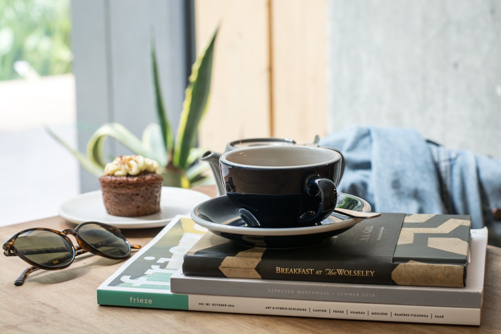 black ceramic teacup