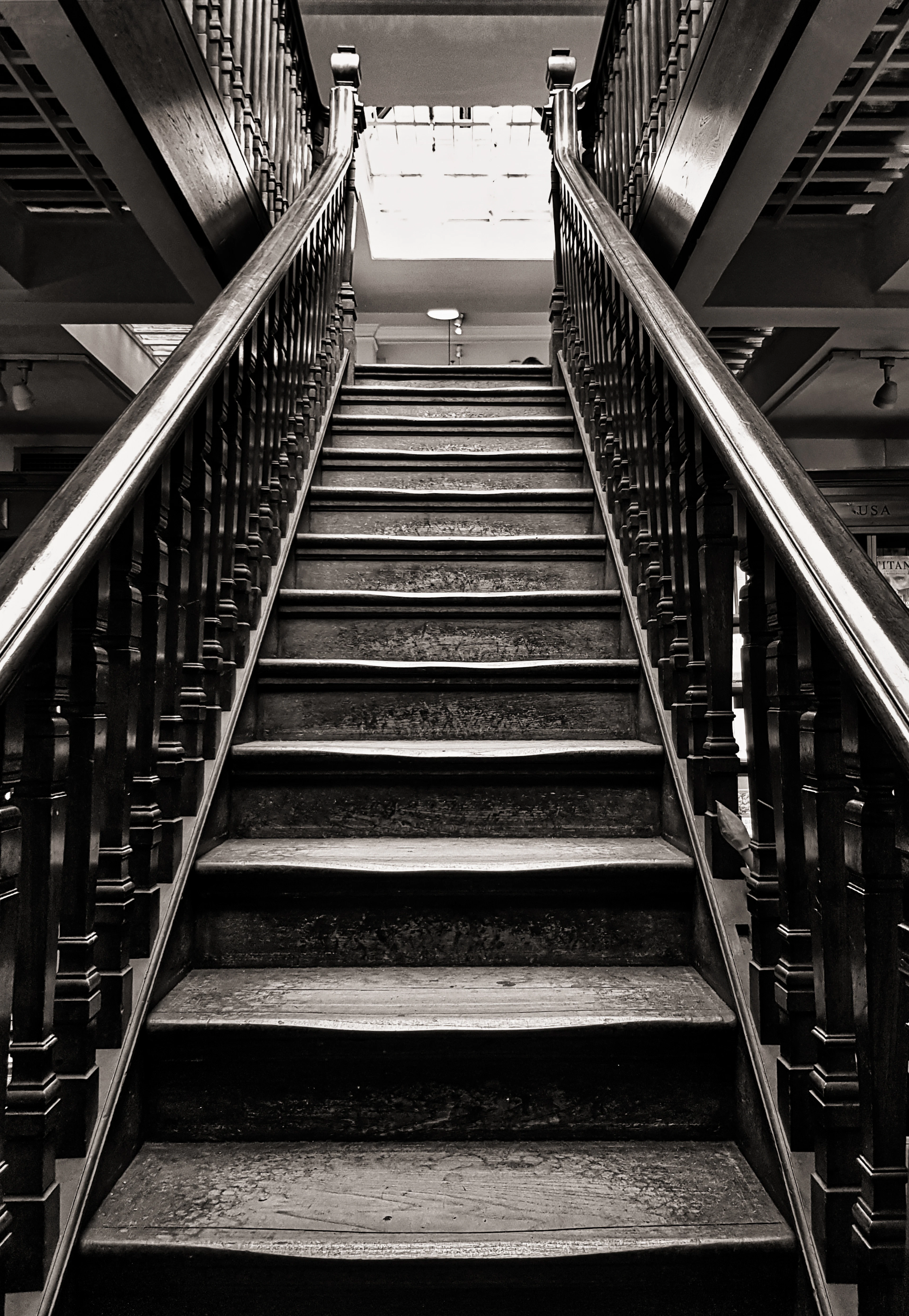 Newel post at the bottom of stairs