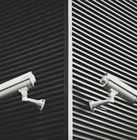 two grey CCTV cameras