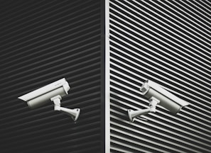 two grey CCTV cameras