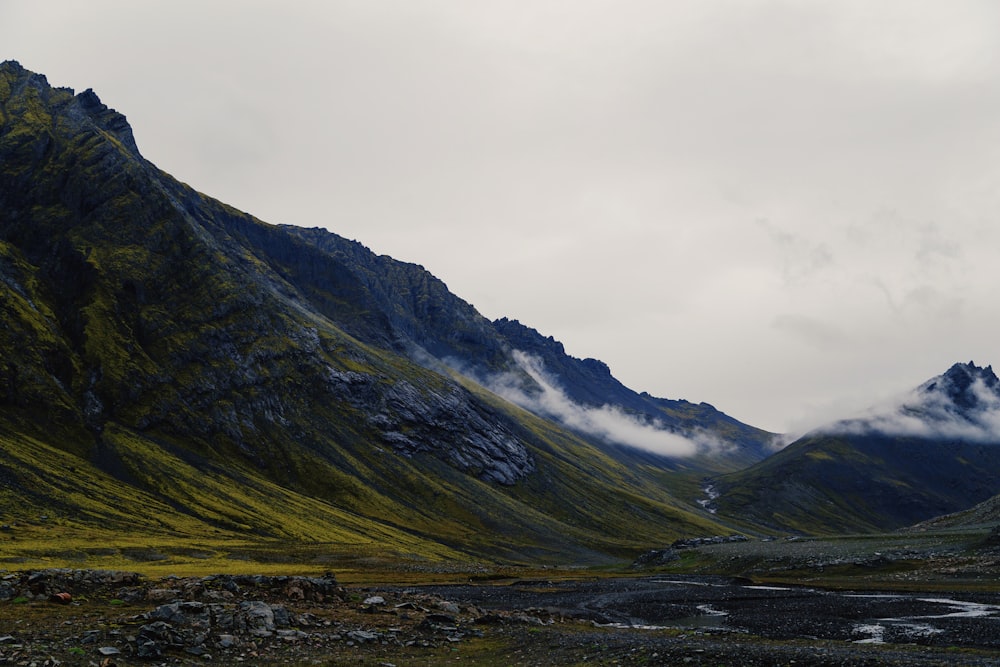 landscape photo of mountains under cloudy sky