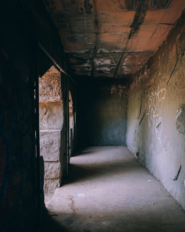 gray concrete hallway with no people