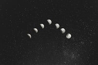 grayscale photography of seven moon illustration