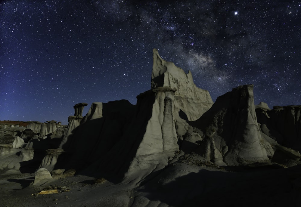 grey rock canyon at nighttime