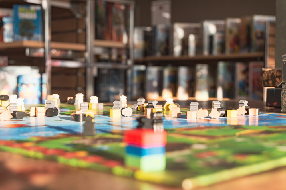 a close up of a board game in a library