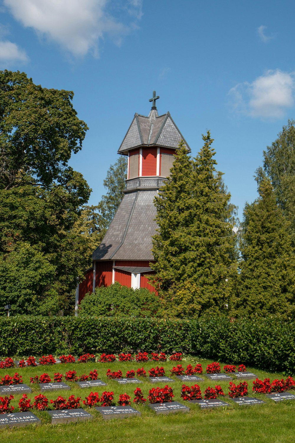 gray and red wooden house