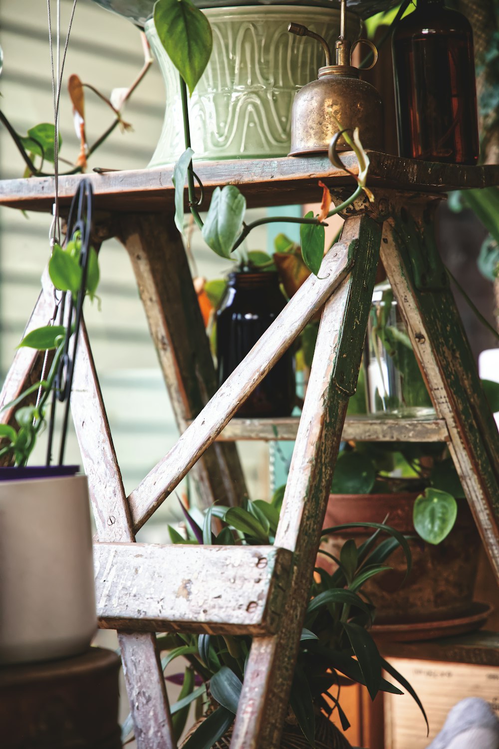 brown stand beside window