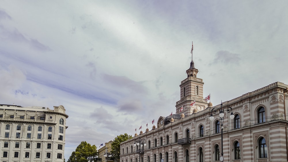 European-styled concrete buildings under cloudy sky