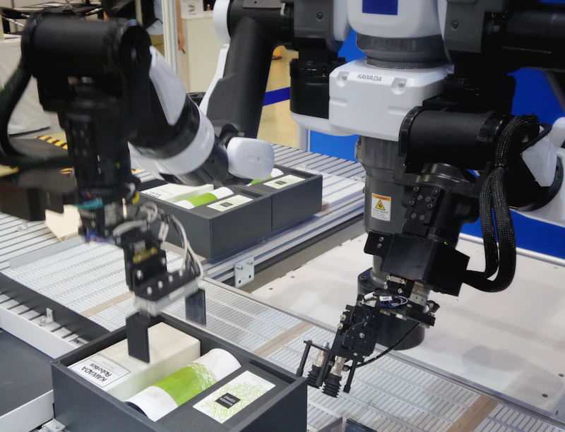 Industrial robotic arm working on an automotive assembly line