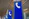 a group of blue signs sitting inside of a building