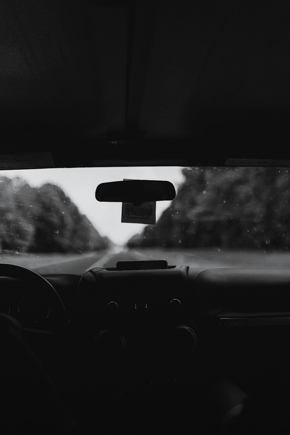 vehicle interior grayscale photography