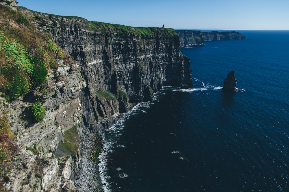 gray cliff besides body of water