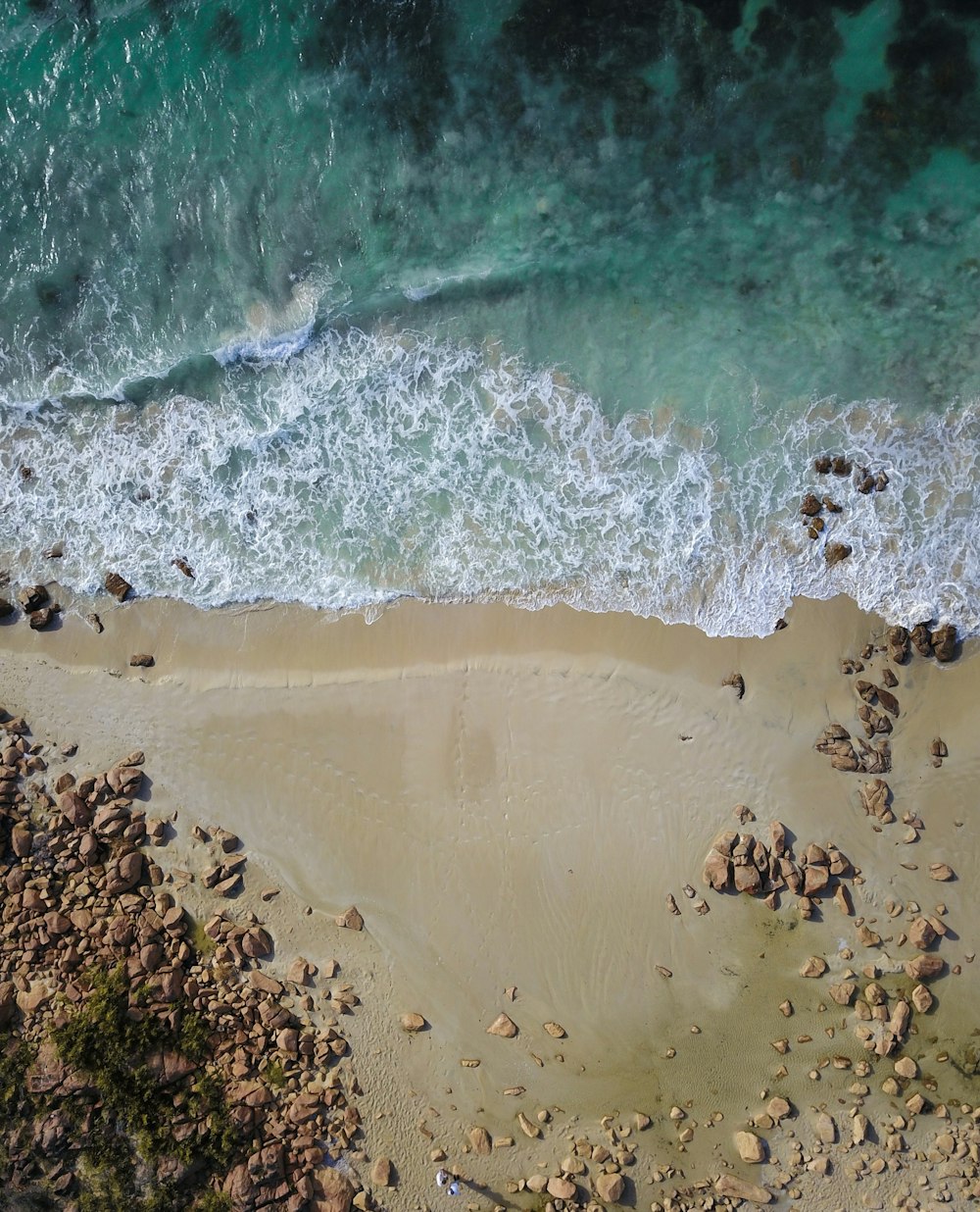 high angle photo of shoreline and body of water