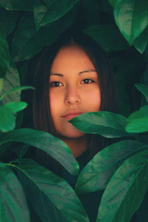 Close-up of a calming facial treatment with warm golden tones and fresh green leaves.