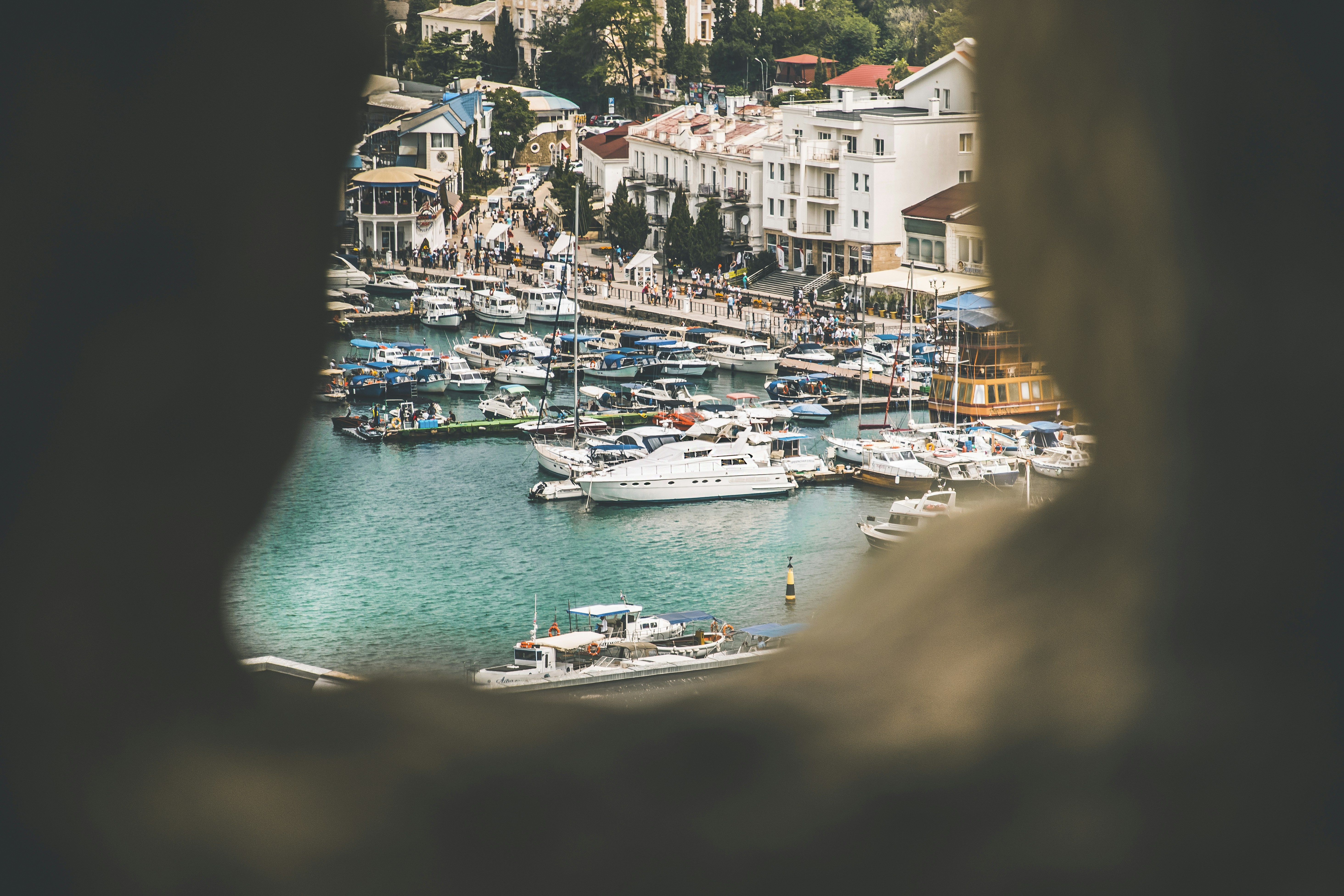 white and assorted-color boats, 