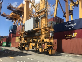 assorted-color shipping containers