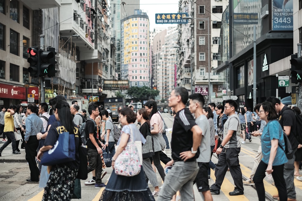 crowd walking on street